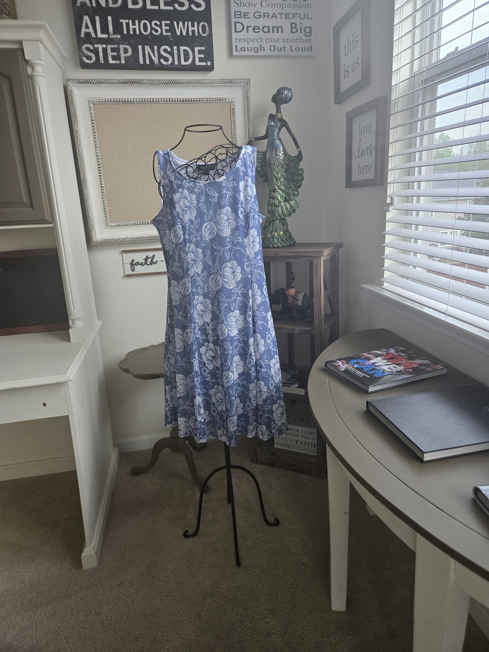 Sleeveless Blue Floral A-Line Dress
